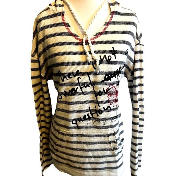 Desigual Graffiti Hoodie Sweater Stripe Butterfly Nautical Beach Boho Artsy RARE - Picture 1 of 16